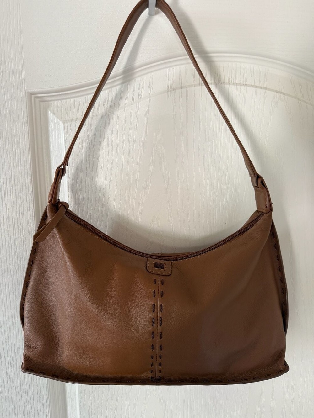 Brown Butter Leather Hobo Bag w Contrast Stitching Y2K 90s Excellent Condition - Picture 8 of 10